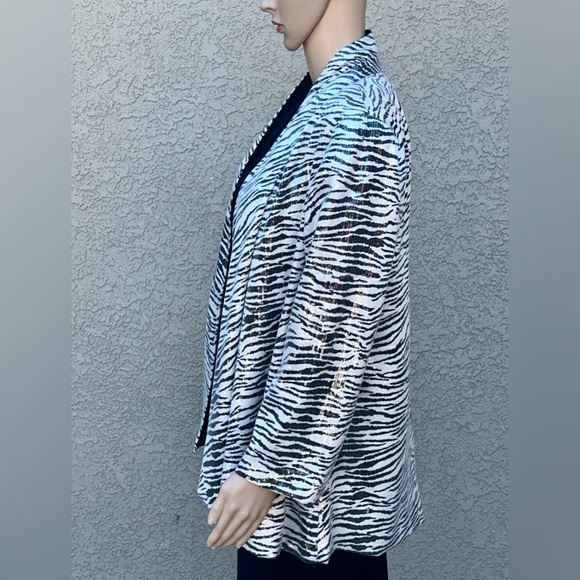 Alberto Makali Open Front Drape Style Sequined Zebra Print Blazer Jacket sz L - Picture 8 of 11